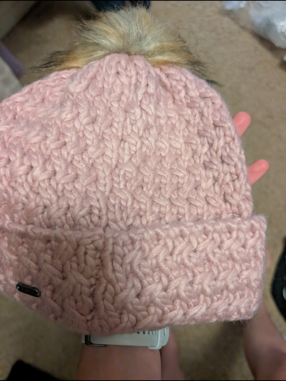 Cozy Pink Knit Pom Beanie